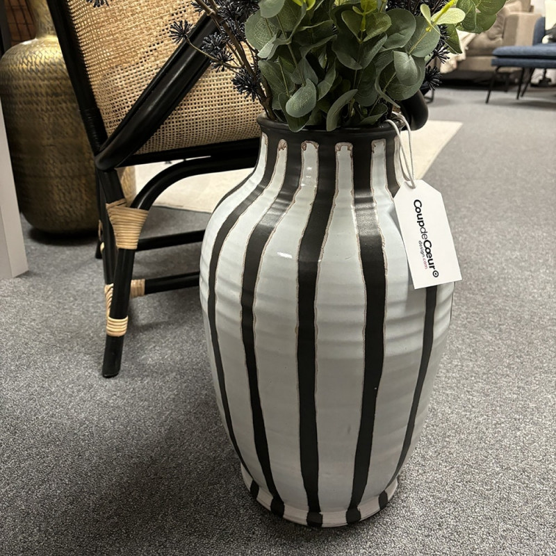 Grand vase déco à poser au sol noir blanc Schila - CDC Design