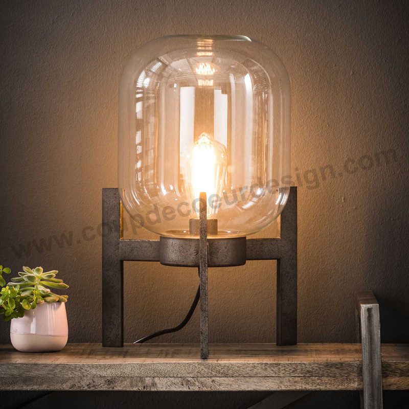 Lampe de table en verre pied métal industriel sur CDC Design