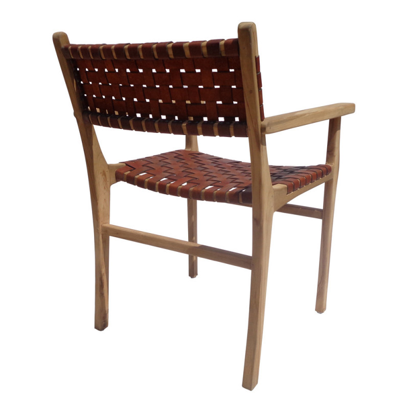 Chaise design cuir marron tressé accoudoirs sur CDC Design