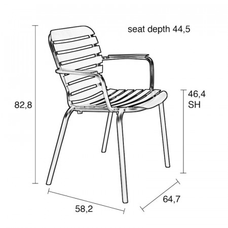 Chaise de jardin vert kaki avec accoudoirs - Vondel Référence : CD_Ch90E-04