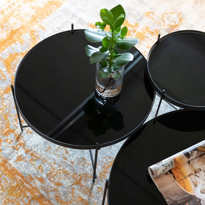 Table basse noire ronde plateau verre - Coup de Cœur Design