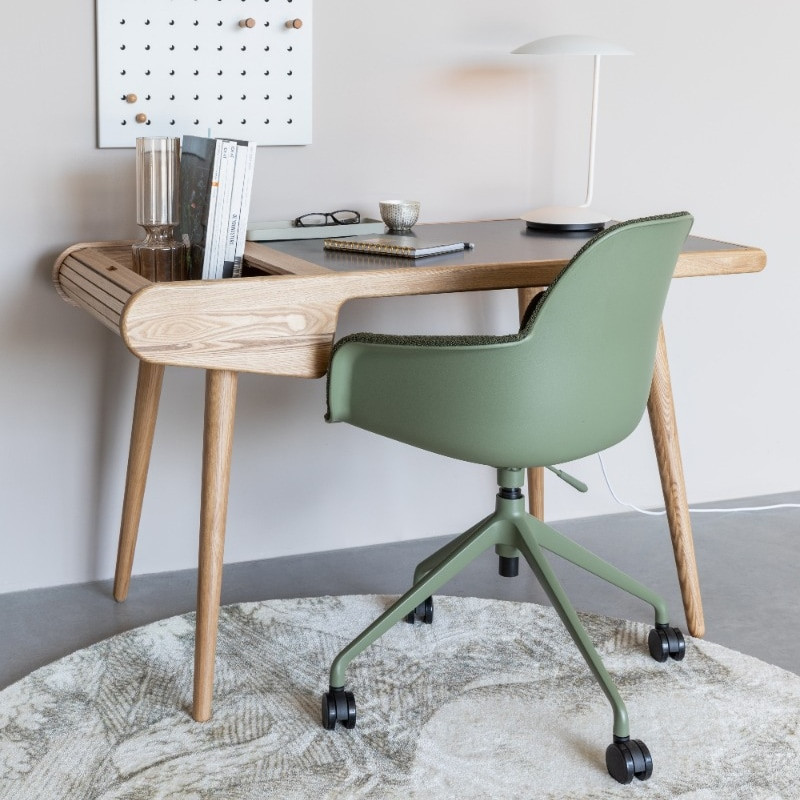 Chaise de bureau design tissu bouclé vert kaki - CDC Design
