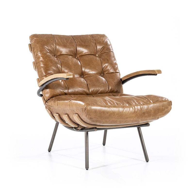 Petit fauteuil salon simili cuir marron et gris - Lazy Référence : CD_F28C